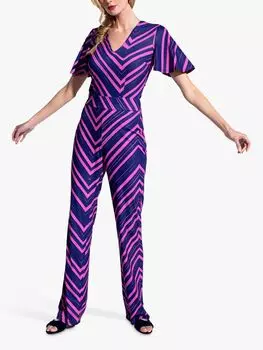 Комбинезон HotSquash с зигзагообразным принтом и V-образным вырезом, прямые брюки, темно-синий/розовый