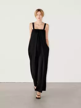 Комбинезон из 100% льна с двумя лямками Massimo Dutti, черный