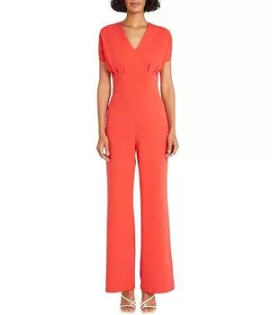 Комбинезон из эластичного крепа Maggy London с V-образным вырезом и короткими рукавами, оранжевый