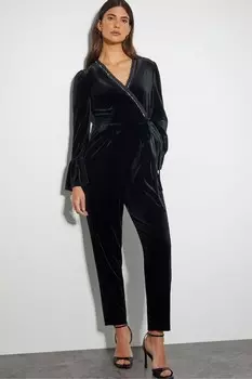 Комбинезон из бархата с отделкой тара Monsoon, черный