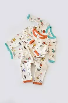 Комбинезон из двух частей на кнопках BabyCosy Organic Wear, бело-цветная печать