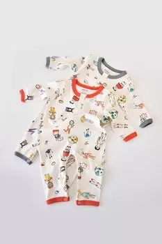 Комбинезон из двух частей на кнопках BabyCosy Organic Wear, серо-красный