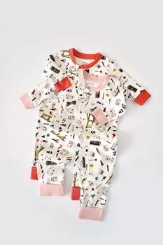 Комбинезон из двух частей на молнии BabyCosy Organic Wear, бело-цветная печать