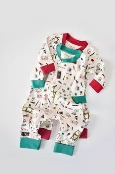 Комбинезон из двух частей на молнии BabyCosy Organic Wear, зеленый-красный