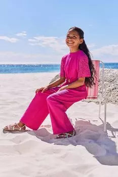 Комбинезон из джерси с декоративным вырезом английской вышивкой короткими рукавами и широкими штанинами Lipsy, розовый