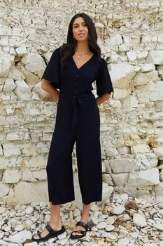 Комбинезон из джерси с рукавами крылышками и поясом Threadbare, черный