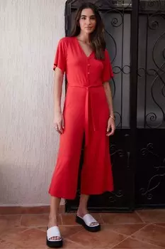 Комбинезон из джерси с рукавами крылышками и поясом Threadbare, красный