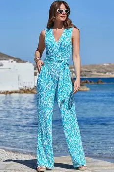 Комбинезон из джерси с широкими штанинами и принтом пейсли Sosandar, синий