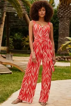 Комбинезон из джерси с широкими штанинами и принтом «зебра» Sosandar, розовый