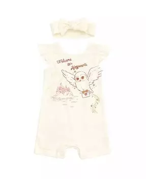 Комбинезон из французского терри и повязка на голову для девочек «Сова Хедвиг» Harry Potter, белый