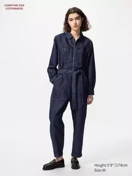 Комбинезон из хлопчатобумажной льняной ткани с денимом Uniqlo, синий
