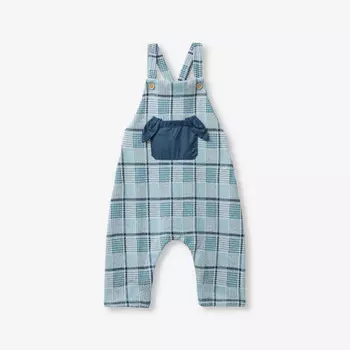 Комбинезон из хлопка с накладными карманами и принтом в клетку для детей от 1 до 18 месяцев Benetton, голубой