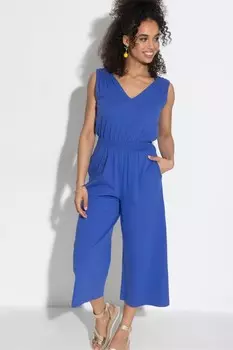 Комбинезон из хлопкового джерси Maya с укороченными штанинами Pour Moi, синий