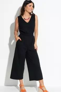 Комбинезон из хлопкового джерси Maya с укороченными штанинами Pour Moi, черный