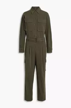 Комбинезон из хлопковой парусины с поясом и складками Luisa Cerano, зеленый