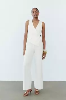 Комбинезон из крепа с асимметричным жилетом ZARA, жемчужно-белый