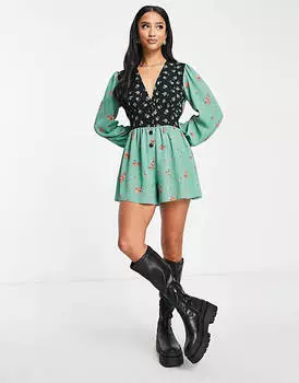 Комбинезон из крепа с глубоким вырезом и объемными рукавами ASOS DESIGN Petite