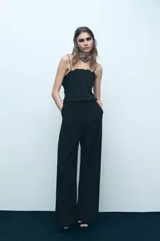 Комбинезон из крепа с широким брюком ZARA, черный