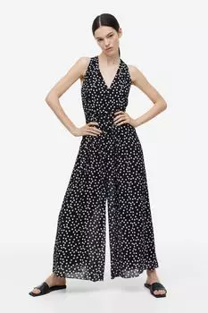 Комбинезон из крепа с V-образным вырезом H&M, черный/точечный