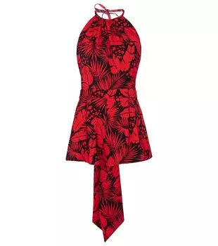 Комбинезон из крепа с вырезом халтер и принтом Saint Laurent, красный