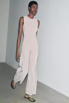 Комбинезон из крепа ZARA, бежевый