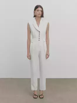 Комбинезон из льна с подплечниками - студия Massimo Dutti, белый