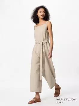 Комбинезон из льняной смеси полосатый Uniqlo, бежевый