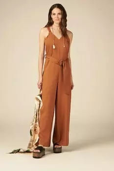 Комбинезон из лиоцелла с поясом Oltre, корица коричневая