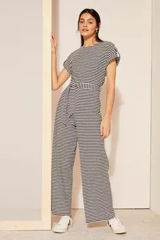 Комбинезон из мягкого трикотажа с завязывающимся поясом и закатанными рукавами Friends Like These, черный