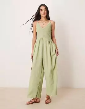 Комбинезон из полиэстера с V-образным вырезом и заниженной талией ASOS DESIGN цвета хаки