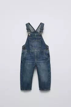Комбинезон из потертого денима ZARA, синий
