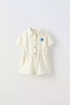 Комбинезон из саржи с вышивкой ZARA, экрю