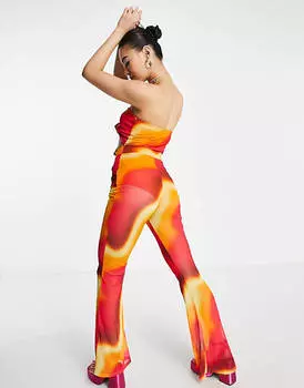 Комбинезон из сетки с вырезом и вырезом спереди ASOS DESIGN с принтом омбре без бретелек