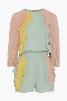 Комбинезон из шелкового жоржета с оборками в стиле колор-блок VALENTINO GARAVANI, разноцветный