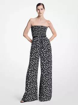 Комбинезон из шелкового жоржета со сборками и цветочным принтом Michael Kors, белый