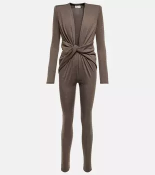 Комбинезон из шерстяного джерси с запахом SAINT LAURENT, коричневый