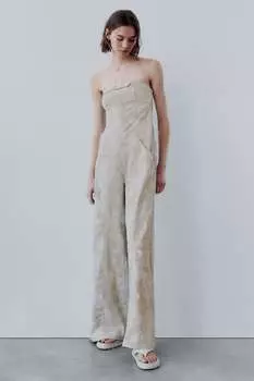Комбинезон из смешанного льна с принтом Zara, только один