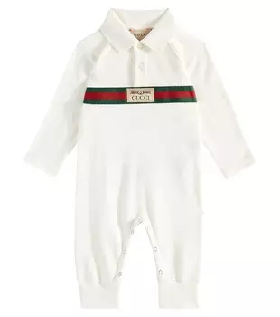 Комбинезон из смесового хлопка с детским принтом Gucci, белый