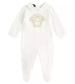 Комбинезон из смесового хлопка с вышивкой Baby Medusa Versace, белый