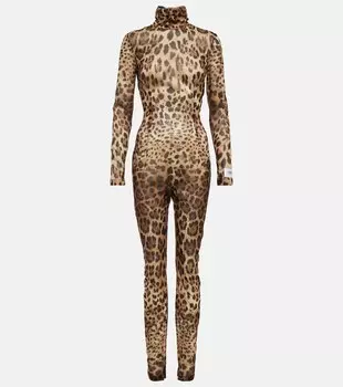 Комбинезон из смесового шелка с леопардовым принтом из коллаборации с Kim DOLCE&GABBANA, коричневый