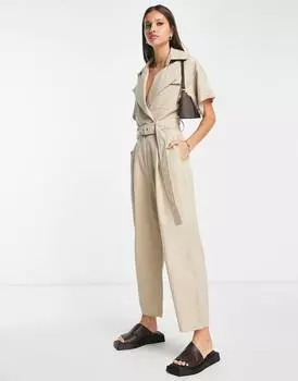 Комбинезон из смокинга с короткими рукавами и поясом ASOS DESIGN