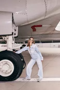 Комбинезон из стиранного денима Boohoo, синий