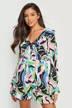 Комбинезон из ткани с абстрактными оборками Boohoo, черный