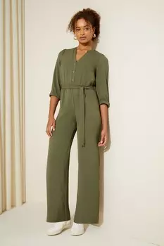 Комбинезон из ткани с рукавами 3/4 поясом и широкими штанинами Friends Like These, зеленый
