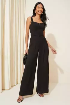 Комбинезон из твила с бретелями поясом и широкими штанинами Friends Like These, черный