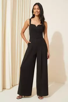Комбинезон из твила с бретелями поясом и широкими штанинами Friends Like These, черный
