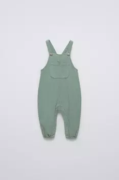 Комбинезон из твила с карманом ZARA, зеленоватый