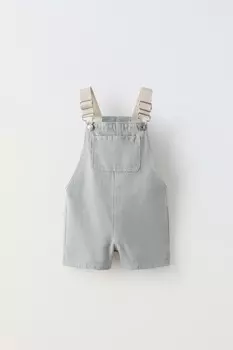 Комбинезон из твила с контрастными подтяжками ZARA, синий