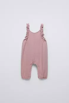Комбинезон из твила с оборками ZARA, розовый