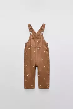 Комбинезон из твила с вышитым цветочным узором ZARA, цвет caramel